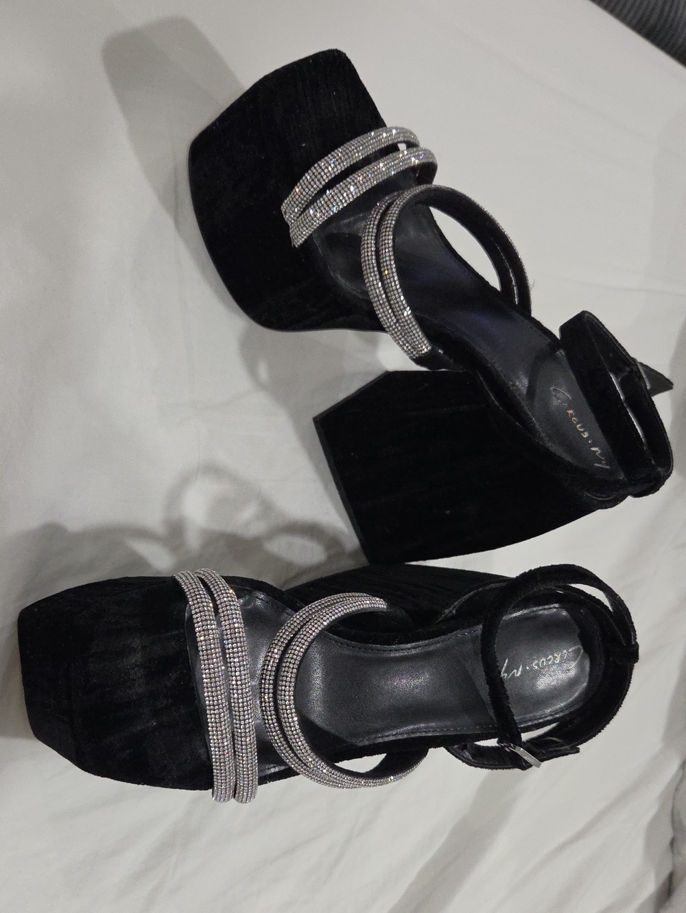Circus NY by Sam Edelman Black Velvet Rhinestone Platform Sandals
